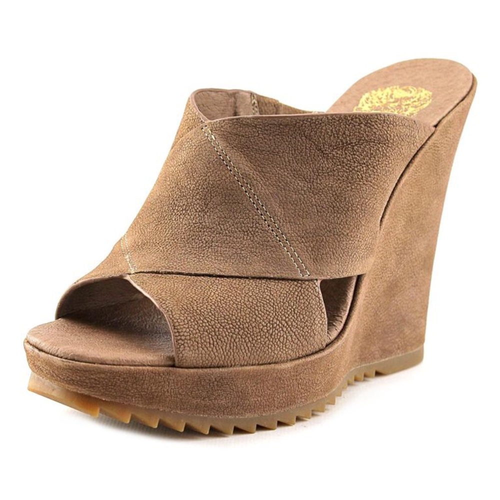 Womens Vince Camuto Garton Wedge Peep Toe Slide Sandals - Taupe